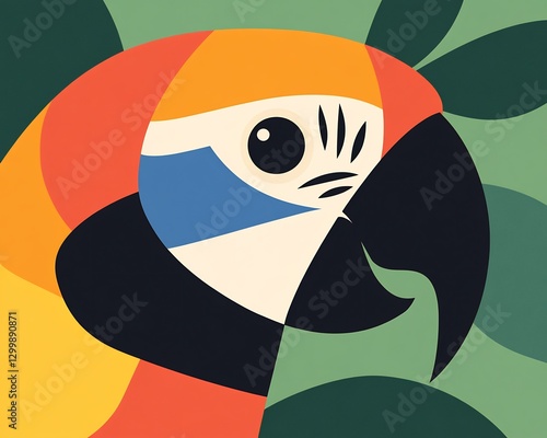 macaw parrot close-up illustration on jungle green background photo