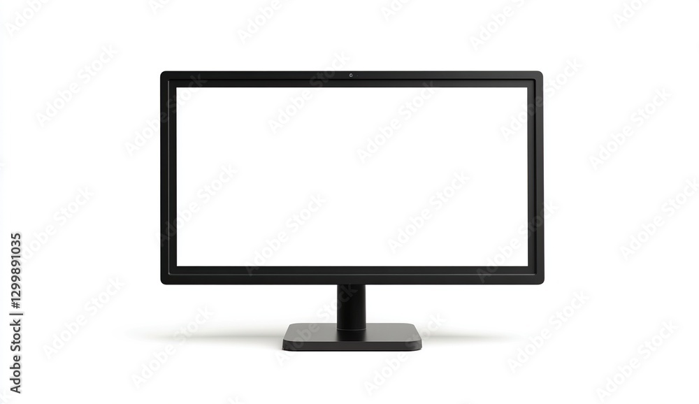 Black Computer Monitor with Blank White Screen on White Background Black Computer Monitor with Blank White Screen on White Background