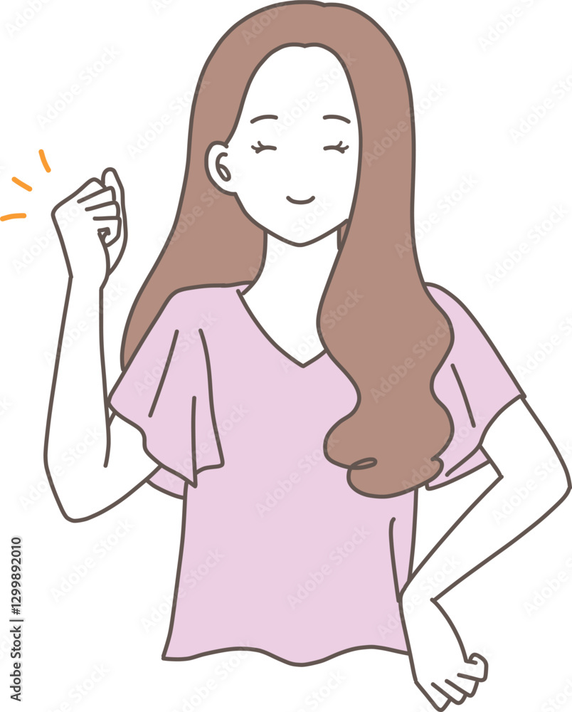 笑顔でガッツポーズをする女性のイラスト素材