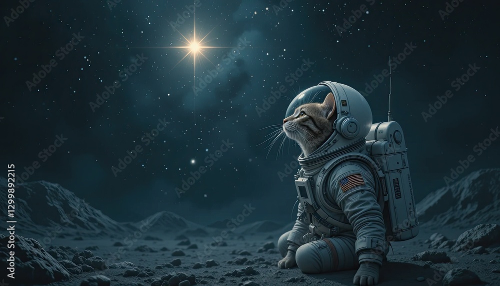 Fototapeta premium Astronaut cat exploring the moon fantasy art night sky cosmic adventure