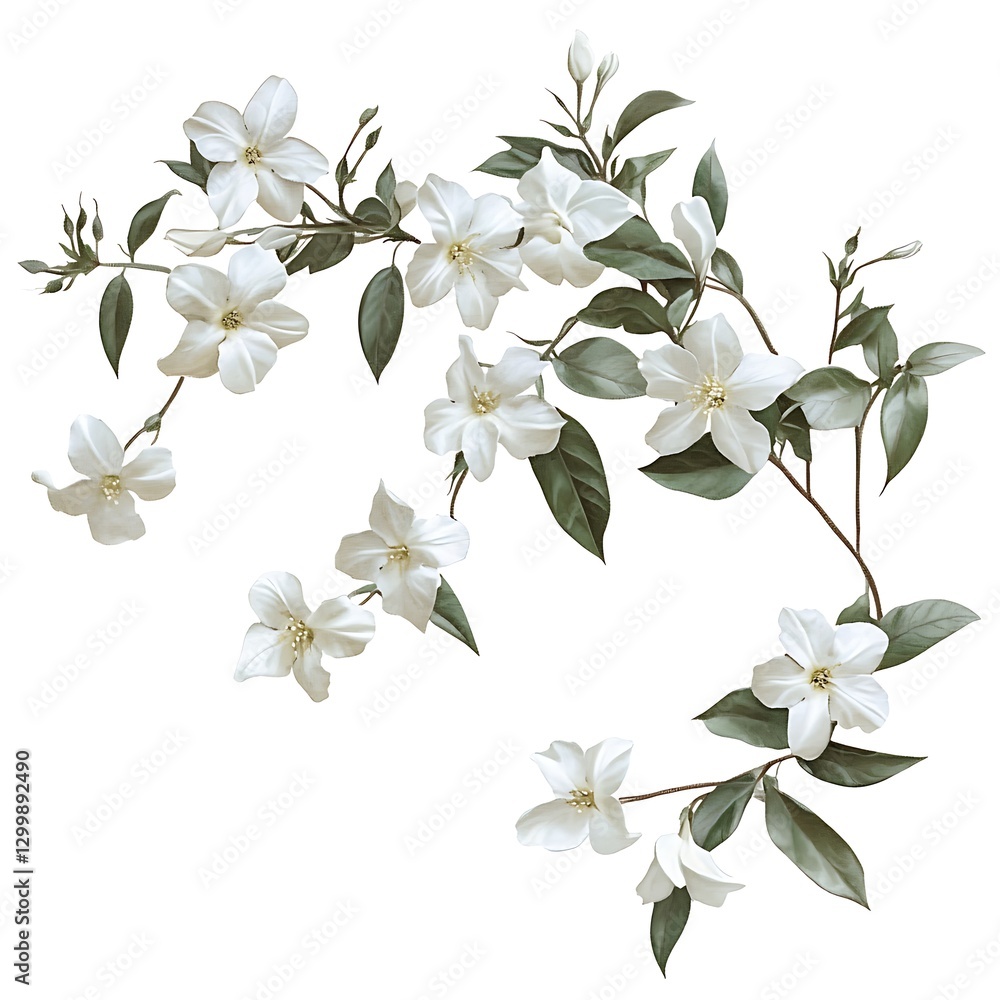 White jasmine flowers isolated on white background. Clipping Path White jasmine flowers isolated on white background. Clipping Path
