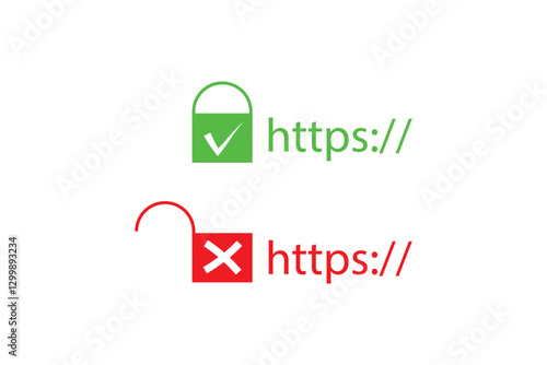 http and https protocols on shield, on white background. Vector stock illustration.