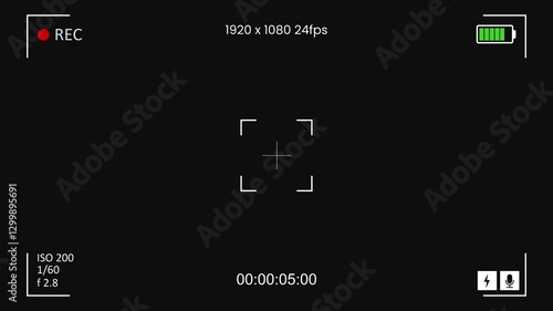 Camera recording screen in alpha.  HD camcorder interface for video cameras.