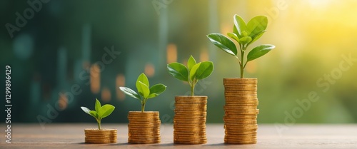 Strategy of successful investing. Stacked coin and growing trees illustration.