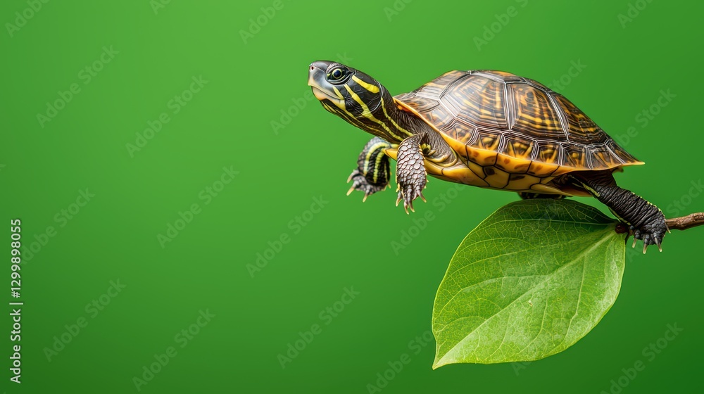 Framed Tortoise on Leaf with Green Background in Focus, Exotic Pet Photography Framed Tortoise on Leaf with Green Background in Focus, Exotic Pet Photography