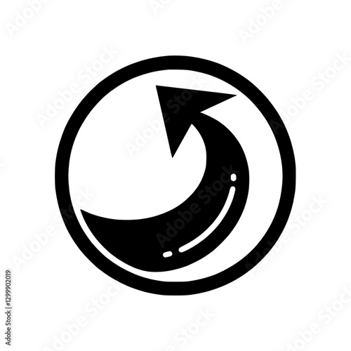 Black circular arrow icon representing refresh or reload action on a transparent background