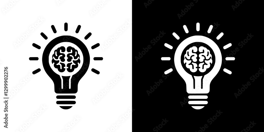Black and white light bulb icon combining intelligence and creativity