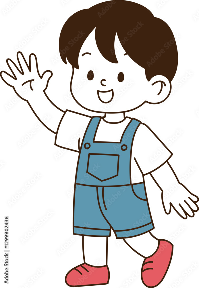 a child waving Hi his hands happily. minimal line art vector illustration. a child waving Hi his hands happily. minimal line art vector illustration.