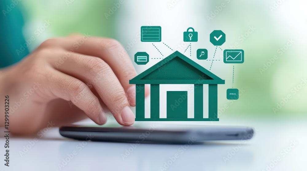 Selective Focus on Mobile Banking Concept with Hand and Digital Interface Icons