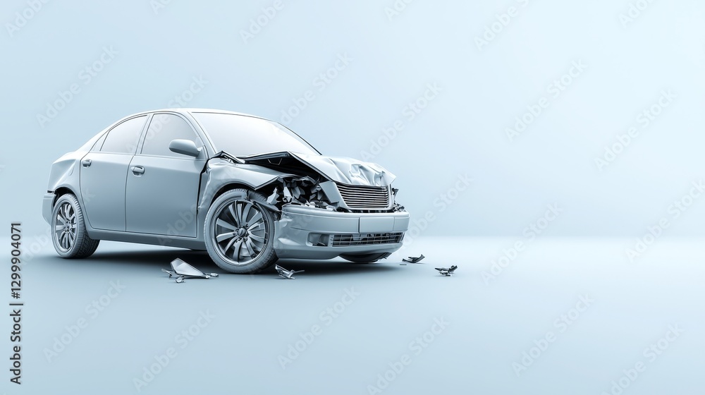Fototapeta premium Extensive car wreck damage, a scene of collision and impact on the road