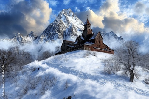 Wallpaper Mural A gothic-style avalanche burying an abandoned village, with eerie mist swirling above the snow Torontodigital.ca