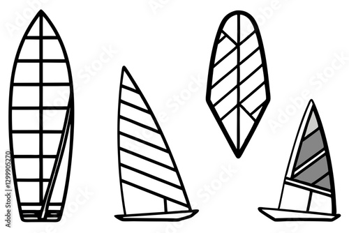 set of Windsurfing Silhouette vector illustration