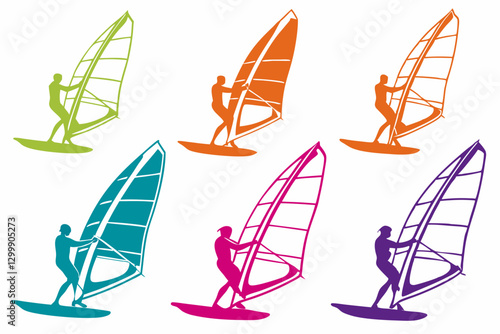 set of Windsurfing Silhouette vector illustration