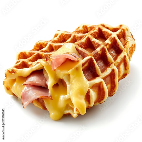 Savory Stuffed Waffle with Melted Cheese and Ham in a Golden Crisp Shell