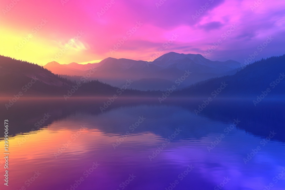 Serene mountain scenery at sunset featuring vibrant hues and soft reflections on a peaceful lake ideal for relaxation and meditation enthusiasts Serene mountain scenery at sunset featuring vibrant hues and soft reflections on a peaceful lake ideal for relaxation and meditation enthusiasts