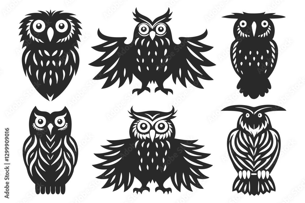 Obraz premium set of Owl Crow Silhouette vector illustration