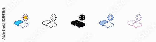 Sun with Clouds icons set in different style vector stock 