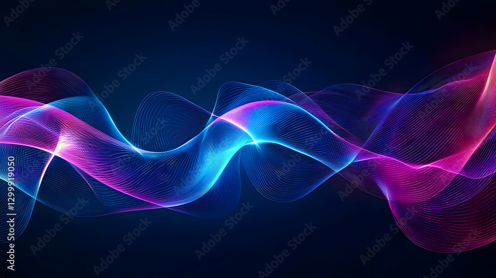 Abstract Digital Wave Formed By Glowing Neon Particles On A Dark Background Abstract Digital Wave Formed By Glowing Neon Particles On A Dark Background