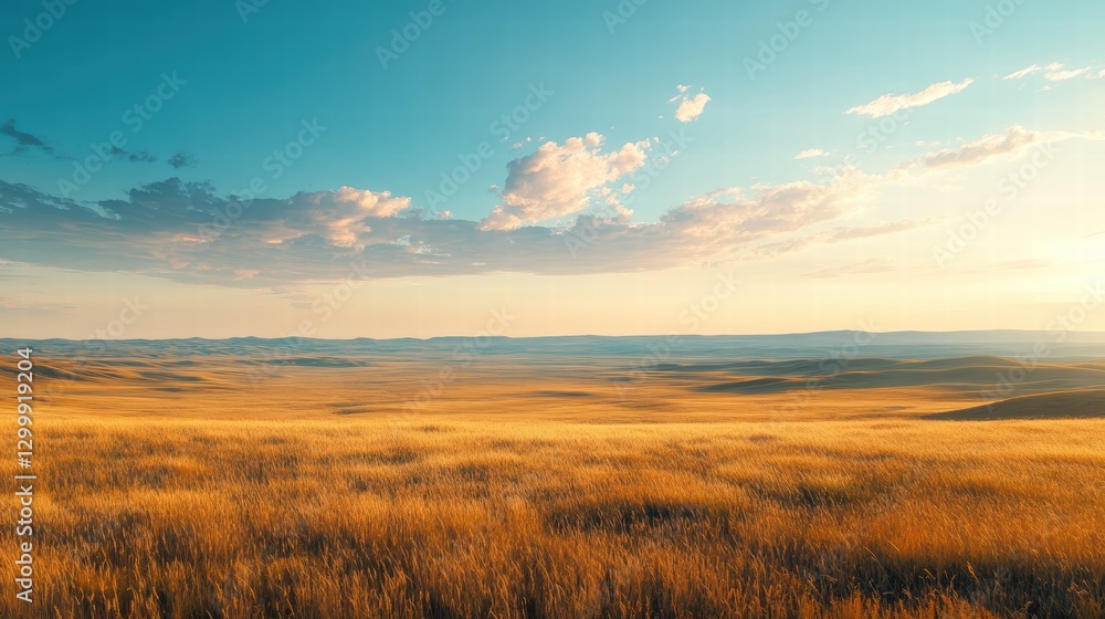 A vast, rolling field of golden grasses gently swaying in the breeze, the sunlight casting warm highlights over the scene, and the sky above providing a perfect, unbroken stretch of blue, adding A vast, rolling field of golden grasses gently swaying in the breeze, the sunlight casting warm highlights over the scene, and the sky above providing a perfect, unbroken stretch of blue, adding