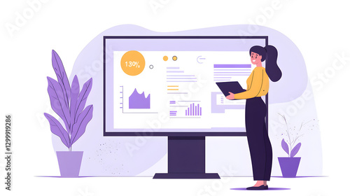 giving a presentation to her team using a large screen display 