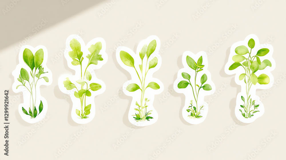 A collection of watercolor illustrations showcasing various green plants, perfect for nature enthusiasts and designers seeking fresh botanical imagery for their projects. A collection of watercolor illustrations showcasing various green plants, perfect for nature enthusiasts and designers seeking fresh botanical imagery for their projects.