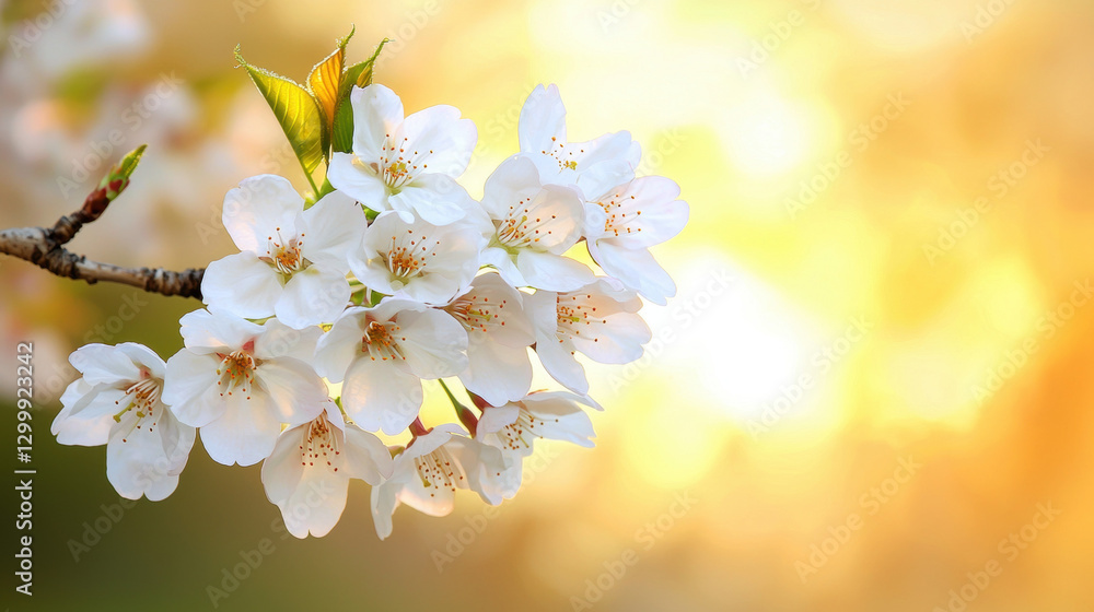 Blooming cherry blossoms with a soft, golden background. Blooming cherry blossoms with a soft, golden background.