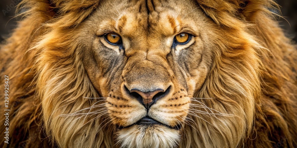 Fototapeta premium A fierce lion's face with a scowl and sharp teeth , close-up, animal, close-up, animal, snarl