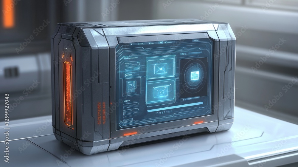 Fototapeta premium A futuristic holographic display showing digital interfaces in mid-air