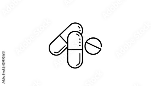icon, Capsules and pills arranged in a creative style on a white background