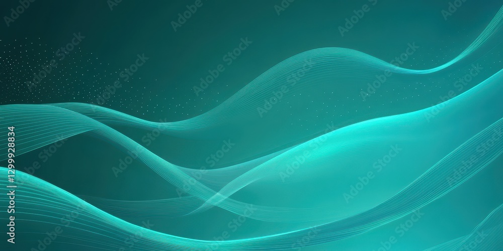 Fototapeta premium Abstract teal background with flowing lines and subtle sparkles