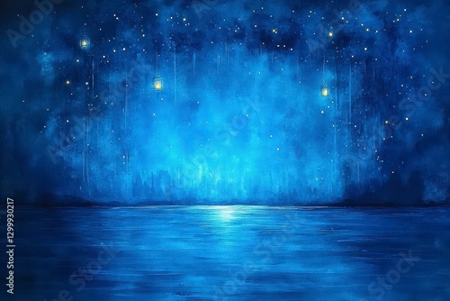 Wallpaper Mural Night Sky Over Calm Water, Blue Tones, Artistic Impression Torontodigital.ca