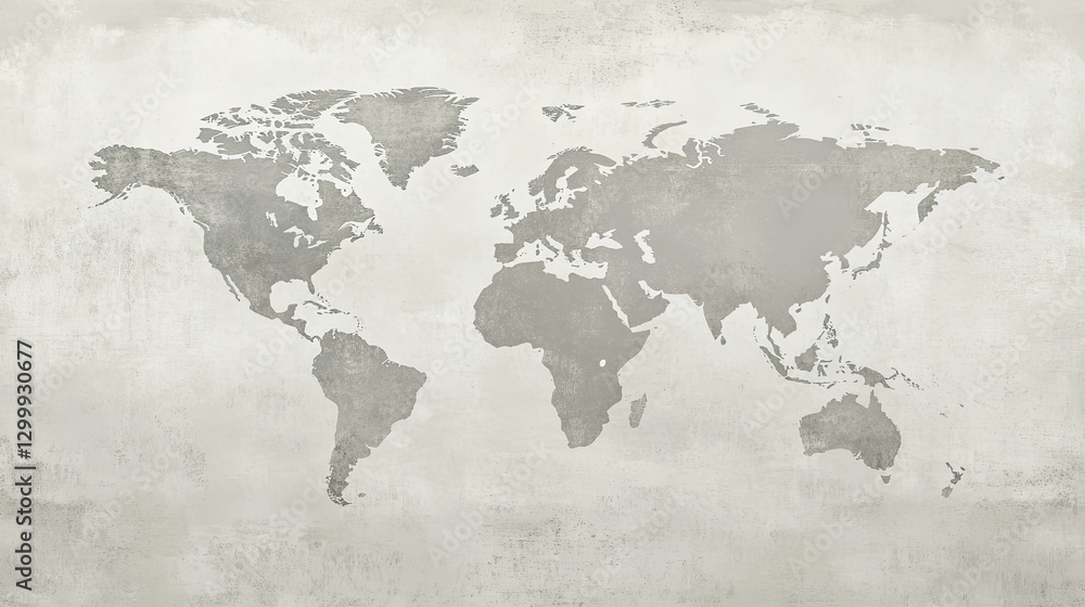 Fototapeta premium World Map Wall Art: Subtle Grey Tones on Textured Canvas