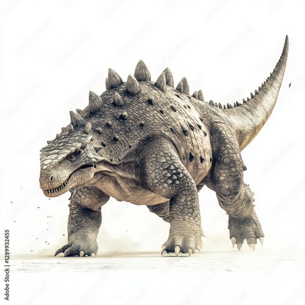 Grey Stone Textured Dinosaur Walking on White Sand Grey Stone Textured Dinosaur Walking on White Sand