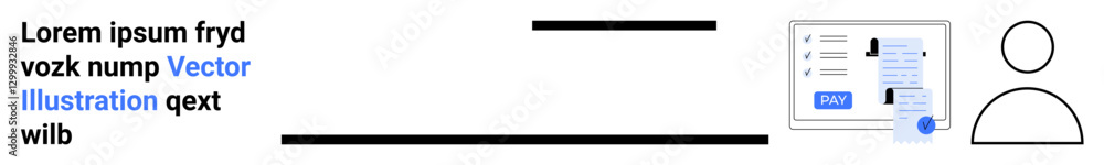 User icon, text lines, and form interaction visual. Ideal for UXUI, education, tech, profiles, minimalism business digital learning. Abstract line flat metaphor