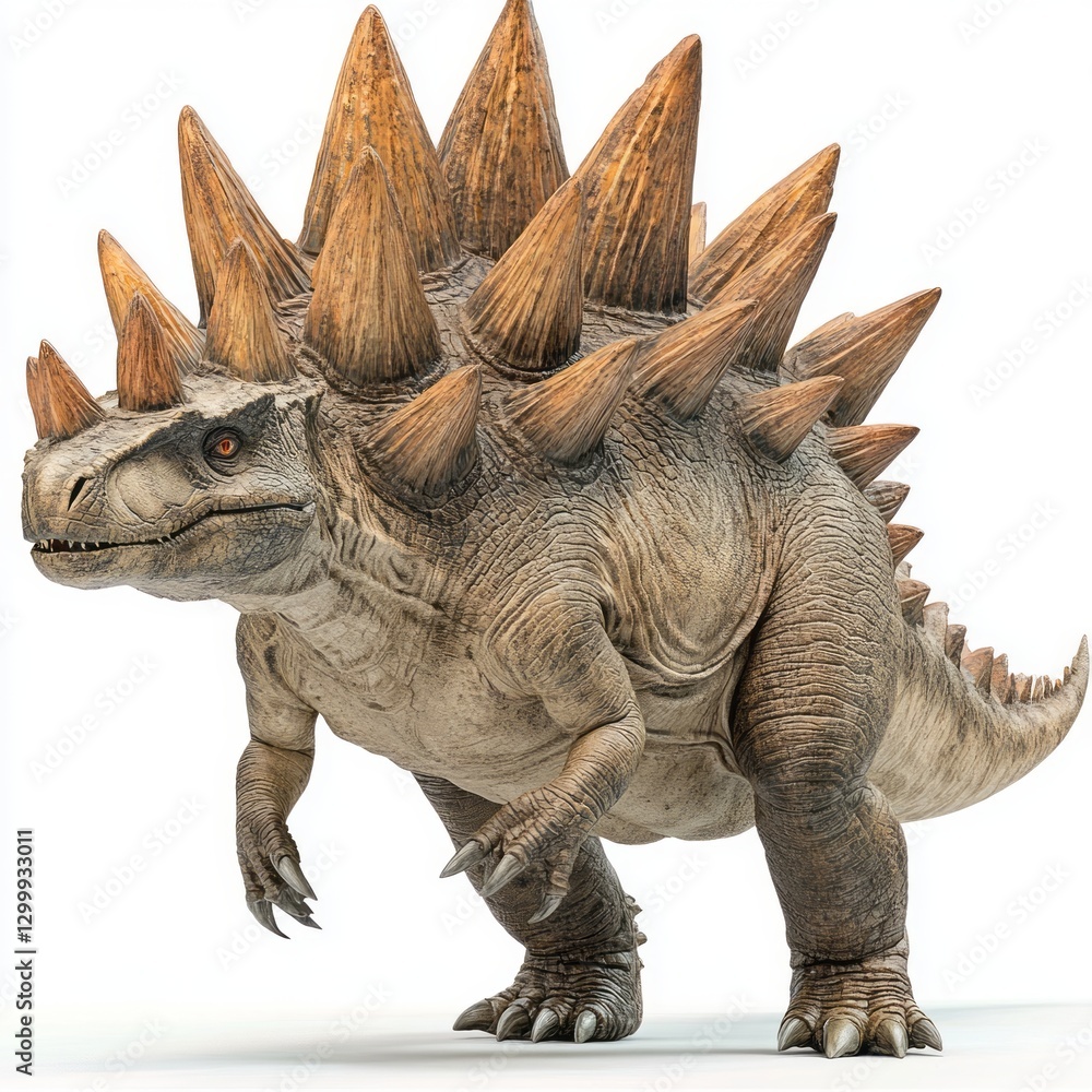 Fototapeta premium Powerful Brown Spiked Dinosaur 3D Render on White Background