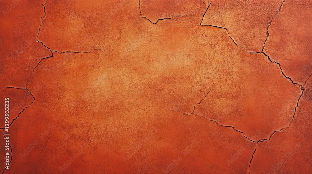 Fototapeta premium An orange textured wall with cracks is shown closeup