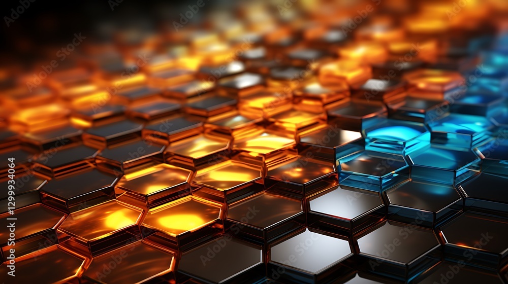 Abstract Hexagon Pattern: Glowing Orange and Blue Geometric Design Abstract Hexagon Pattern: Glowing Orange and Blue Geometric Design