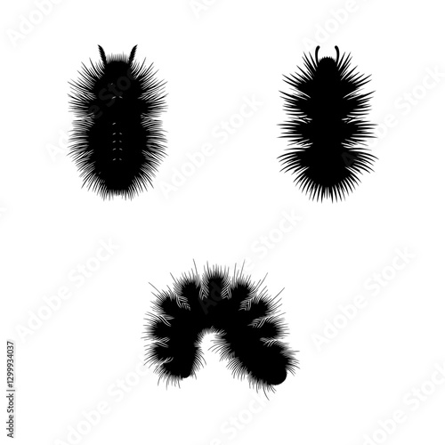 Woolly Bear Silhouette Vector Set – Fuzzy Caterpillar Illustrations for Nature, Wildlife, and Entomology Designs