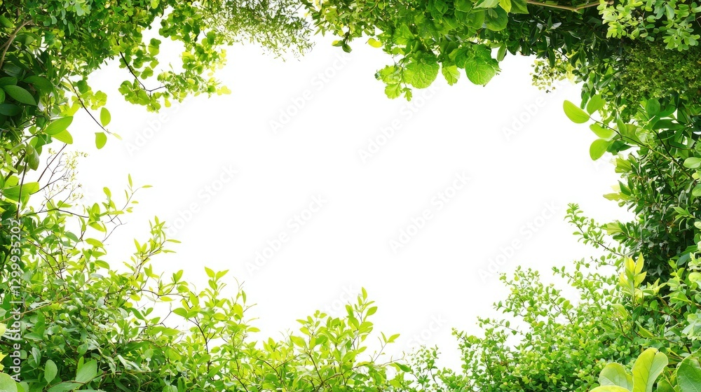Lush green foliage frame, nature backdrop, blank space, ideal for design Lush green foliage frame, nature backdrop, blank space, ideal for design
