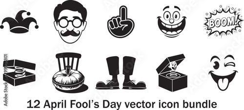 April Fools Day Icons Vector Prank Jester Joke