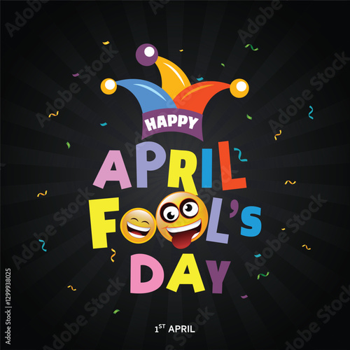 Happy April Fools Day poster and Vector Concept with Clown, Funny Hat, and Surprise Icons