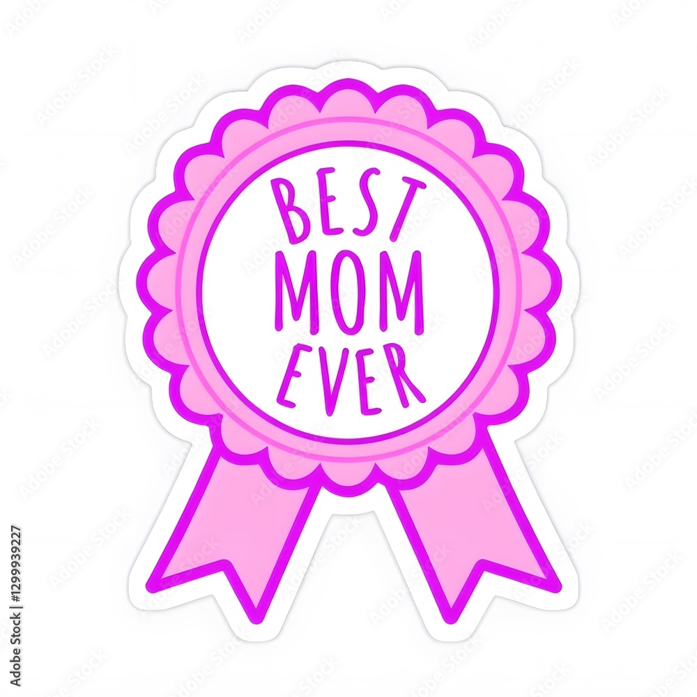 Best Mom Ever Badge Sticker with Ribbons and Scalloped Edges Best Mom Ever Badge Sticker with Ribbons and Scalloped Edges
