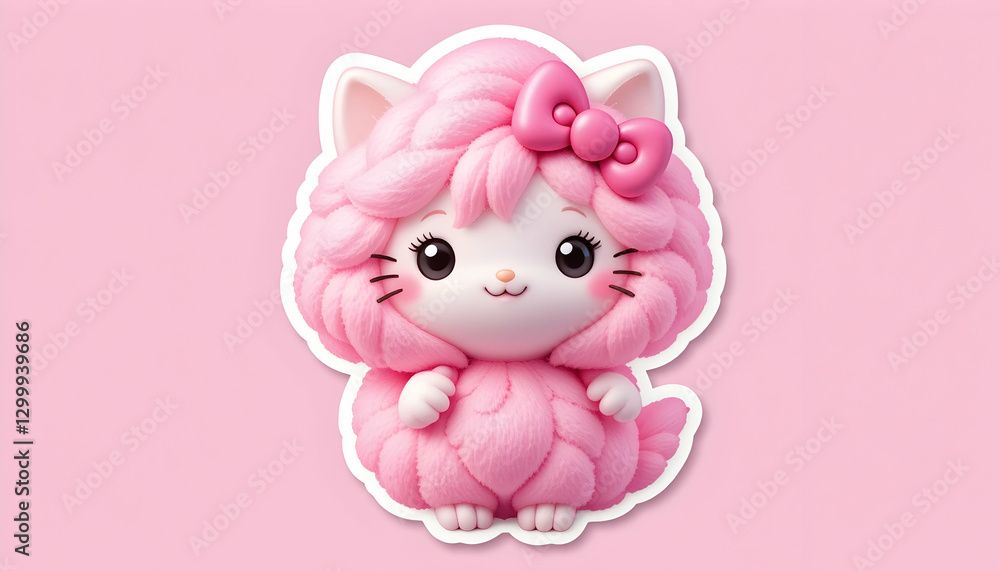 Cute Pink Kitten with a Bow on a Pink Background Cute Pink Kitten with a Bow on a Pink Background