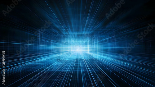 Abstract Digital Data Grid With Blue Lines and Light Representing Technology and the Internet