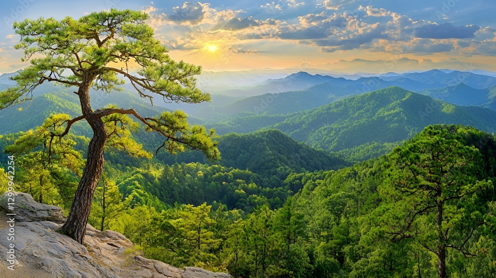 Majestic Sunset Landscape Over Lush Green Mountains Majestic Sunset Landscape Over Lush Green Mountains