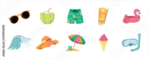 Summer Element. Summer vector set, perfect for tropical vacations and beach