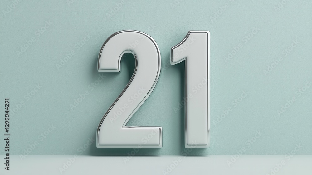 Modern Stylish Number Twenty-One with Reflective Surface Finish Modern Stylish Number Twenty-One with Reflective Surface Finish