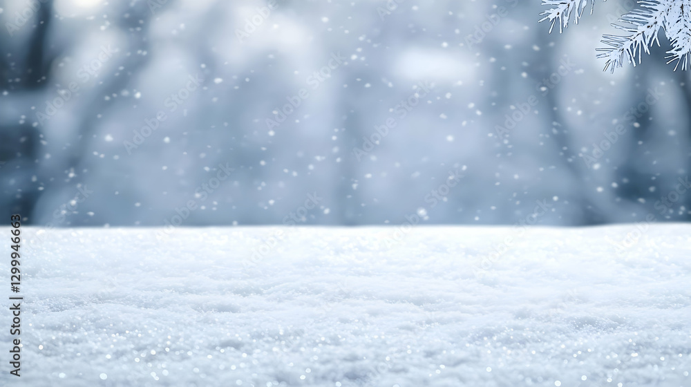 Snowy Landscape with Falling Snow against a Blurred Blue Background in Winter Snowy Landscape with Falling Snow against a Blurred Blue Background in Winter