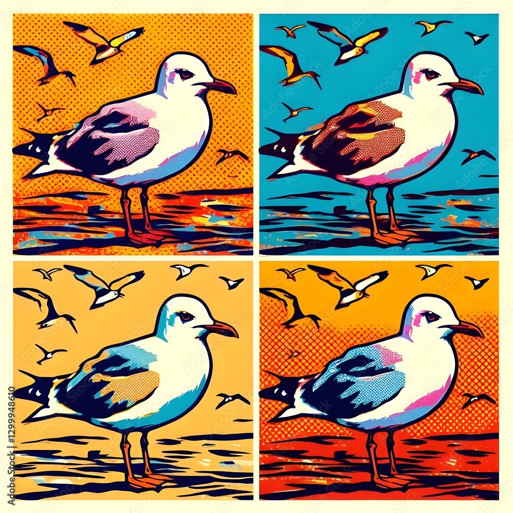 Fototapeta premium 갈매기, 팝아트, jpeg (Common gull, Sea mew, pop art, jpeg)