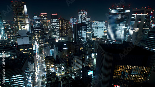Wallpaper Mural Aerial View of a City at Night With Illuminated Buildings and Urban Landscape Torontodigital.ca